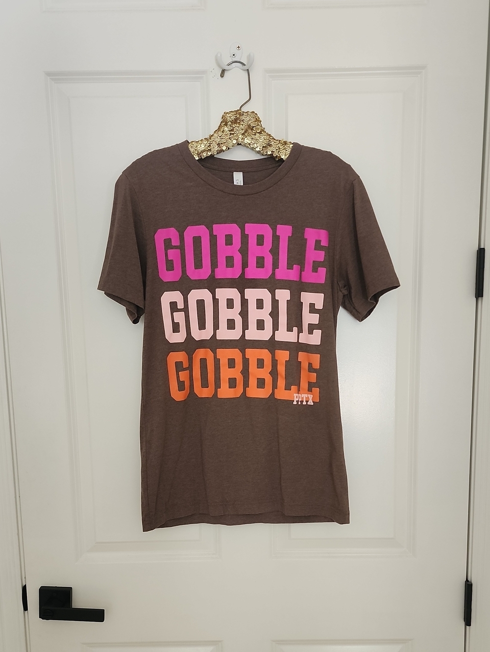 Bella Canvas Brown Tee with Pink, Light Pink & Orange 'GOBBLE' Graphic